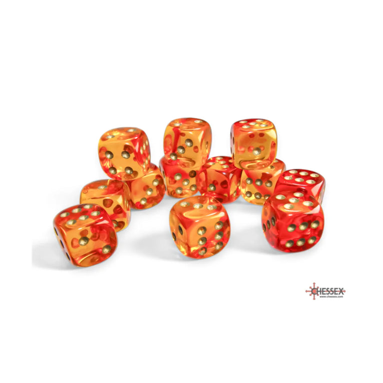 Chessex - 16mm D6 - Dice Block - Gemini Red-Yellow/Gold TCG