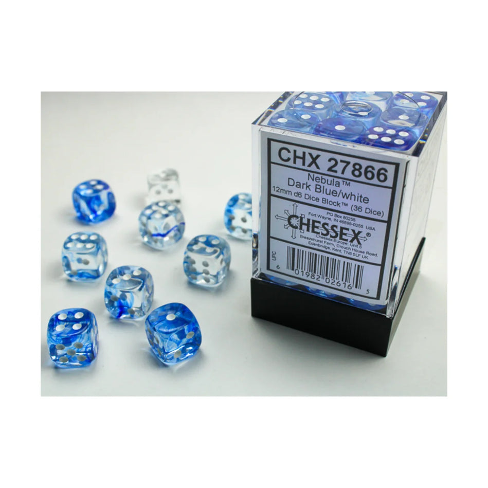Chessex - 12mm D6 - Dice Block - Nebula Dark Blue/White TCG