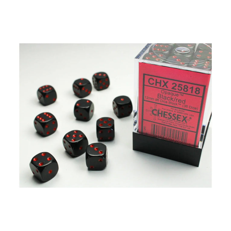 Chessex - 12mm D6 - Dice Block - Opaque Black/Red TCG