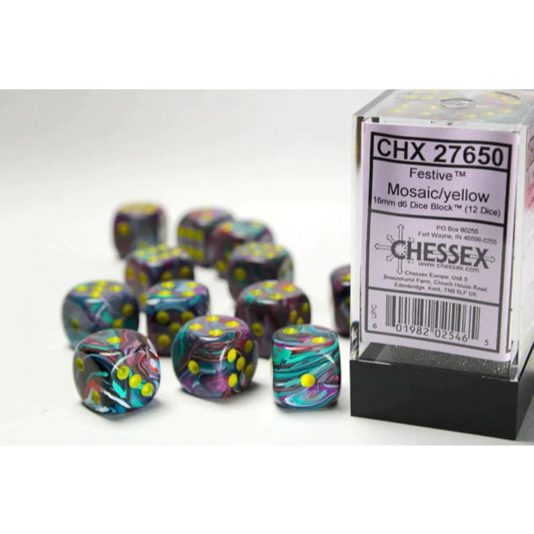 Chessex - 16mm - 12 Dice - Verschiedene Farben Festive