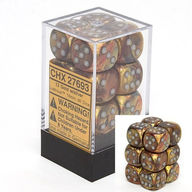 Chessex - 16mm - 12 Dice - Verschiedene Farben Lustrous