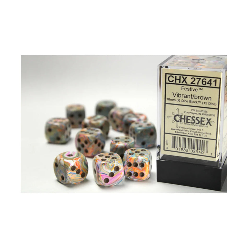 Chessex - 16mm D6 - Dice Block - Festive Vibrant/Brown TCG