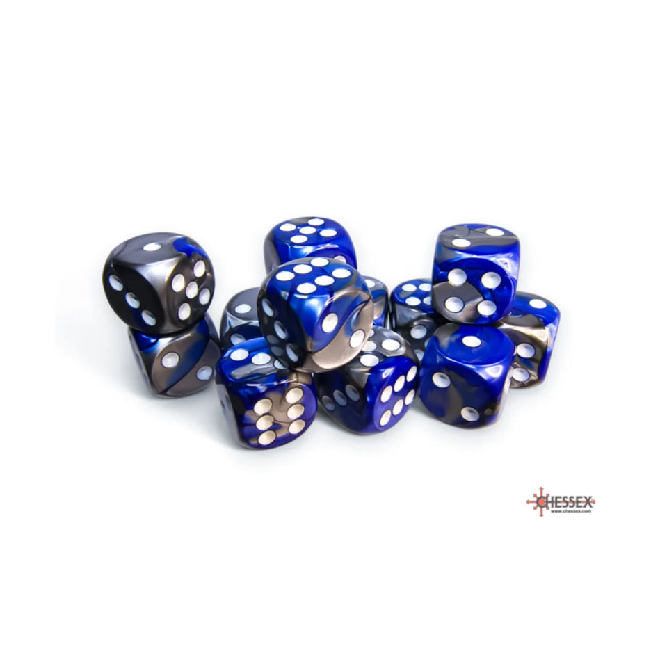 Chessex - 16mm D6 - Dice Block - Gemini Blue-Steel/White
