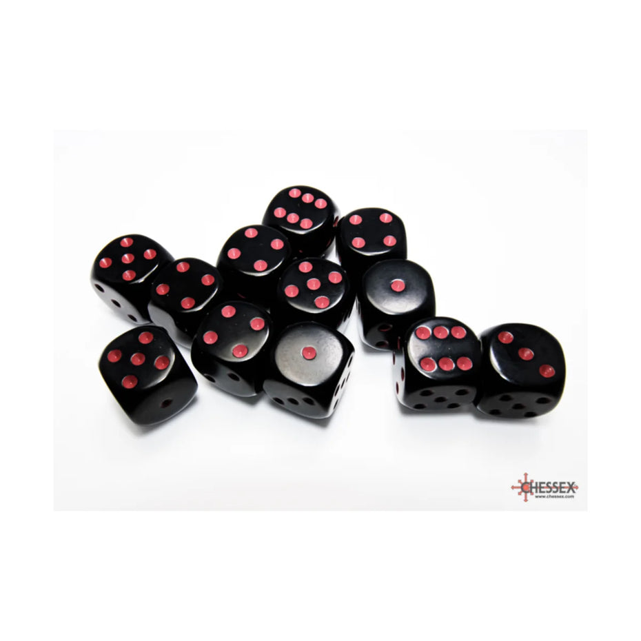 Chessex - 16mm D6 - Dice Block - Opaque Black/Red TCG