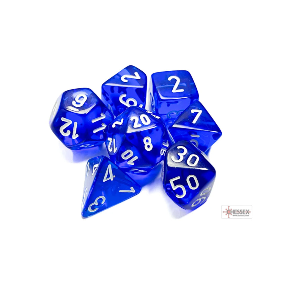 Chessex - 7-Die Set - Translucent Blue/White TCG Zubehör