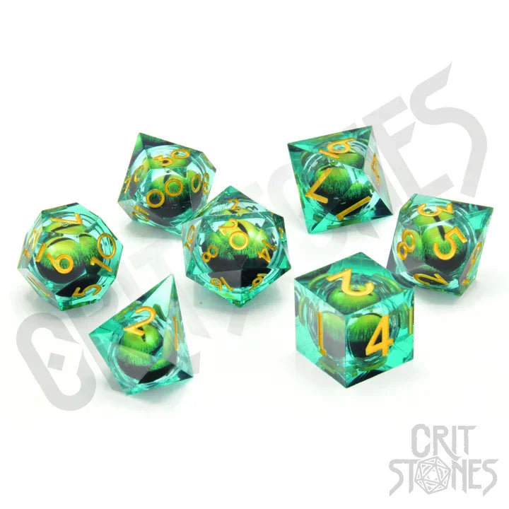 CritStones Liquid Core RPG Dice Set Forest Dragon’s Gaze