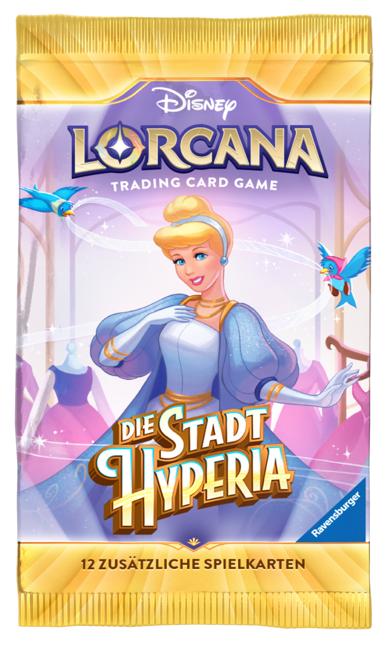 Disney Lorcana Die Stadt Hyperia (Set 14) Booster - DE – Beispielmotiv Cinderella; zufälliges Verpackungsmotiv