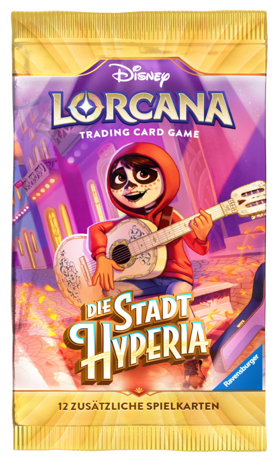 Disney Lorcana Die Stadt Hyperia (Set 14) Booster - DE – Beispielmotiv Miguel; zufälliges Verpackungsmotiv