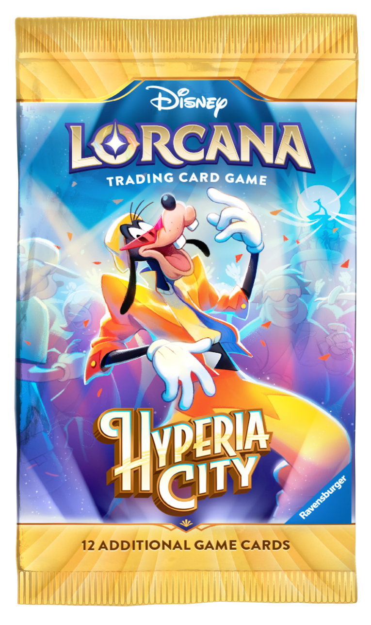Disney Lorcana Hyperia City (Set 14) Booster - EN – Beispielmotiv Goofy; zufälliges Verpackungsmotiv