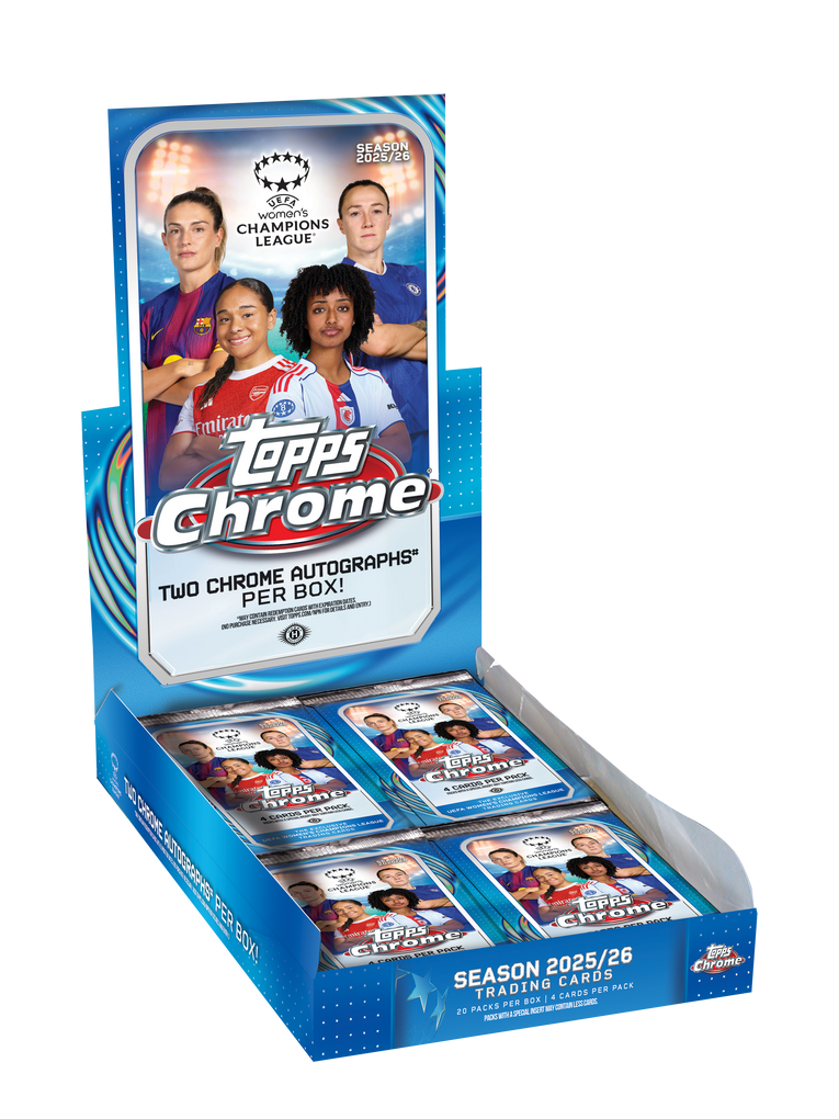 Topps Chrome UEFA Women's Champions League 2025/26 Hobby Box – geöffnete Box mit Packs